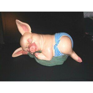 VINTAGE large Pig ceramic Piglet sleeping/RELAXING 10" infant pig in diapers